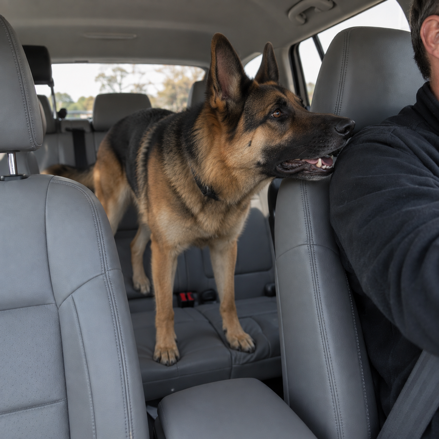 A loose dog distracts the driver